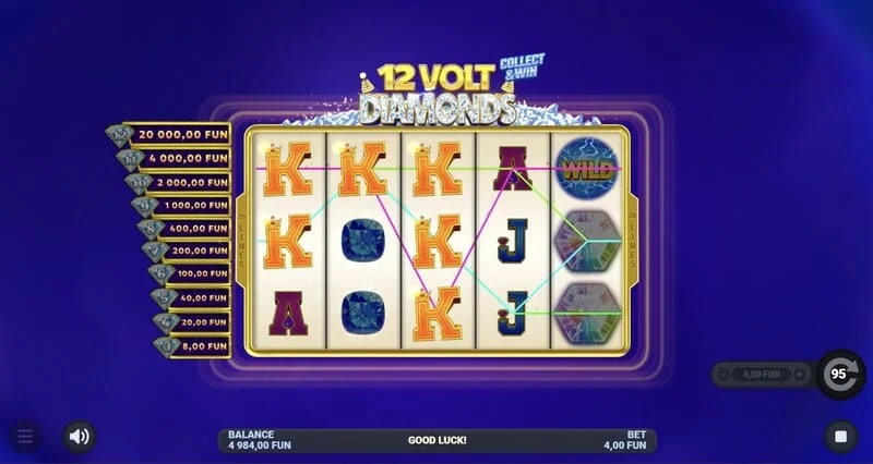 12 Volt Diamonds - glavni igralni zaslon z mrežo 5×4